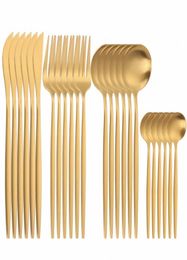 Dinnerware Sets 24 Pcs Stainless Steel Cutlery Set Matte Tableware Golden Spoon Fork Knife Dinner Kitchen1340220