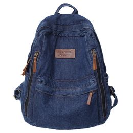 Backpack Bags Denim Plain Large Capacity Multifunctional Protable Sport Travel Bag Dark Light Blue