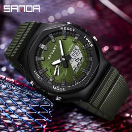 Watches Sanda Brand Fashion Student Gift Sport Watch for Men Waterproof Youth Alarm Digital Led Stopwatch Quartz Analog Wristwatch Male