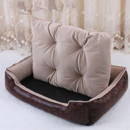 Mats Luxury PU Leather Dog Beds Waterproof Cosy Pet Dog Basket Cat Kennel Removable Mattress for Puppy Big Animals Bulldog Teddy