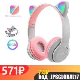 Headphone/Headset Wireless Headphones Cat Ear with Mic Bluetooth Glow Light Stereo Bass Helmets Children Gamer Girl Gifts PC Phone Gaming Headset