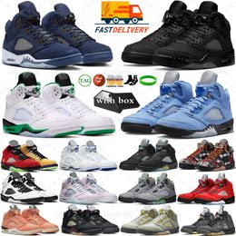 Com caixa Jumpman 5 tênis de basquete Marinha Aqua Black Cat 5s Georgetown UNC Borgonha Lucky Green Concord Racer Azul Raging Bull Fire Red Suede Sail Mens Trainers Sneaker