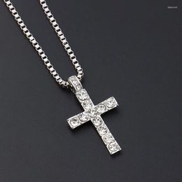 Choker Simple Classic Hip Hop Crystal Jesus Cross Antique Silver Colour Pendant Long Chain Necklaces Jewellery For Men Women Wholesale