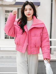 Women's Trench Coats Lksk Winter Thicken Slim Short Jackets Women Warm Plush Lapel Casual Down Cotton Pink Crop Long Sleeved Top Clothes