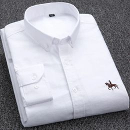 Large size Full Mens Shirts 100% Pure Cotton Oxford business Casual Shirt soft slim fit formal plain shirt Long Sleeve clothes 240223