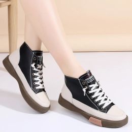 Shoes Women Casual Genuine Leather Soft Sole Higth Top Walking Sneaker Girl Student Sport Jogging Shoes Flats Trendy Marton Ankle Boot