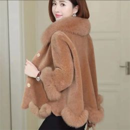 Fur 2023 Women Winter Fox Fur Faux Fur Jacket Short Slim NineQuarter Leopard Print Faux Fur Middleaged Mother Faux Fur Jacket Mom