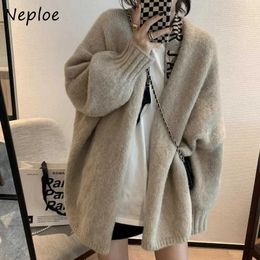 Neploe Autumn Long Sleeve Top Cardigan Korea Style V Neck Solid Color Y2k Clothes Sweater Women Loose Casual Outerwear 240219