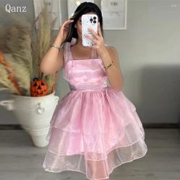 Party Dresses Qanz Tulle Short Homecoming Girls Pink Spaghetti Straps Bow Cocktail Dress Summer Formal Gowns Mini Vestidos De Festa