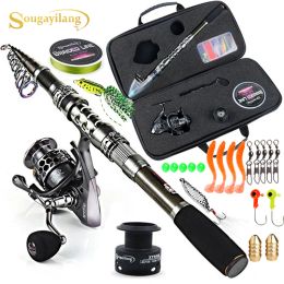 Rods Sougayilang Telescopic Fishing Rod with Spinning Reel Combo Fishing Reel Pole Lure Line Bag Sets Kit for Travel Fishing Tackle