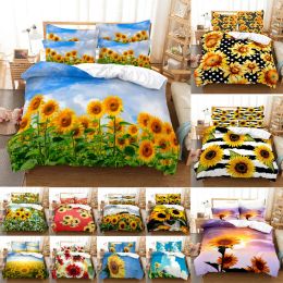 Pillow Sunflower Bedding Set Bed Linens Duvet Cover Quilt Comforter Pillow Case 3D HD Double Full King Queen Twin Bedroom 3PCS 2PCS