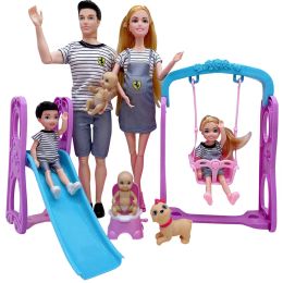 Dolls 5Pcs/set Happy Family Couple Dolls Pregnant Mom Doll Stroller Bed Accessories Baby Ken Playset Pretend Play Toys For Girls Gifts