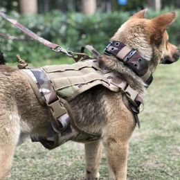 Collars Tactical Dog Harness Leash Metal MOLLE German Shepherd Pet Large Big Dogs Military Training K9 Padded Quick Release Vest