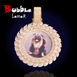 Bubble Letter Picture Necklace Custom Po Projection Pendant Solid Back Micro Pave Charms Hip Hop Rock Jewelry Trend 240220