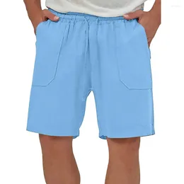 Men's Shorts Men Sport Drawstring Solid Colour Straight Elastic Waist Casual Pockets Above Knee Length Summer Clothes