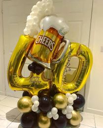 65pcs Gold Number Foil Balloons Set Big Size Cheers Beer Mug Cup Globos 18 20 25 30 40 Years Birthday Party Decorations Supplies 240220