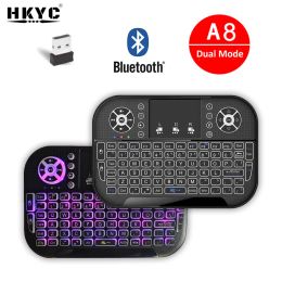 Keyboards A8 Mini Bluetooth Keyboard 2.4G Dual Modes Handheld Fingerboard Backlit Mouse Touchpad Remote Control for Windows Android