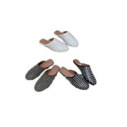 Leather Flats Baotou slippers diamond rivet semi-slippers lazy everyday shoes Europe and early spring Muller womens shoes trend