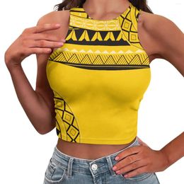 Women's Tanks Polynesian Tribal Hawaiian Totem Tattoo Hawaii Prints Lady Sexy Skinny Sleeveless Crop Top Gym Breathable Yellow Sports Tank