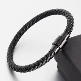 Charm Bracelets Treny Men Braided Leather Stainless Steel Magnetic Clasp Fashion Bangles Men's Jewellery Drop
