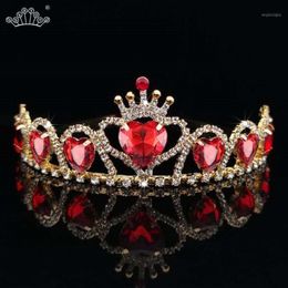 Hair Clips & Barrettes Baroque Gold Colour Tiaras Red Heart Queen Princess Crowns Crystal Headband Kid Girls Wedding Accessiories J227T