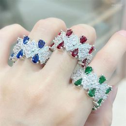 Cluster Rings Top Grade Red Blue Water Drop Tear Pattern Women Ring Adjustable Bright Wedding For Bridal Finger Accessories