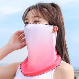 Scarves Anti-UV With Neck Flap Candy Colour Face Gini Mask Gradient Driving Women Neckline Summer Sunscreen Silk