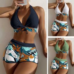 Swim wear Lace Up Print Bikini Set Sporty Two-Piece Swimsuit Women Sexy Spliced Swimwear Surfing Bathing Swimming Suit For Woman Beachwear 240229