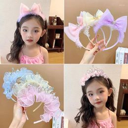 Hair Clips Headbands For Kids Girl Princess Hairbands Crystal Crown Mesh Bow Knot Flower Child Accessories Korean Handmade Wholesale