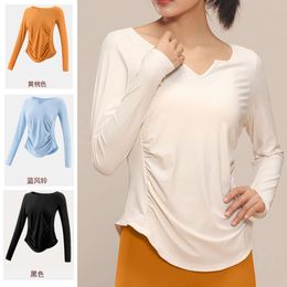 Autumn V-neck Long Sleeved Women's Yoga Casual T-shirt Quick Drying Top Outdoor Sports Fitness Dance Clothes Slim Fit and Slimming