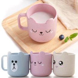 Mugs Kids Children Infant Baby Milk Cup With Handle Breakfast Mug Drink Home Cartoon Training Wheat Straw PP