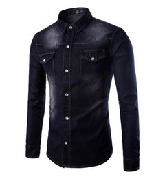 tops Long Sleeve Cotton highgrade Denim Shirt Jeans Cardigan Casual Slim Fit Shirts Men Twopocket Fashion Mens Tops Clothing6515194