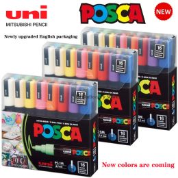 Markers New UNI POSCA Markers Set PC1M/3M/5M Permanent Acrylic Paint Pen Quick Dry Graffiti Painting Art Supplies Japanese Stationery