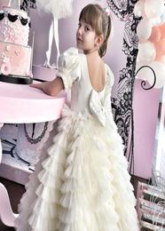 Girl039s Dresses Layer Girl Princess Dress Satin Bow Birthday Ball GownIvory Backless First Communion Dressesrobe De Princesse 6619130