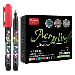 Markers 12/24/36 Colours Acrylic Markers for Art Sketching Painting Acrylic Paint Brush Pen for Rock Painting Stone Glass Wood Canvas