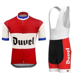 Duvel Beer Men Cycling Jersey 세트 Red Pro 팀 사이클링 의류 19D 젤 통기성 패드 MTB로드 마운틴 자전거 마모 경주 클로 자전거 반바지 세트