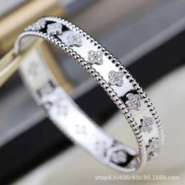 Designer Van cl-ap Fanjia High Edition Clover Kaleidoscope Wide Bracelet Plated with 18K Rose Gold Mosan Diamond Inlaid Versatile I85K