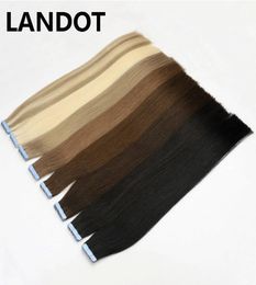 LANDOT 10A 150g Virgin Remy Tape In Human Hair Extensions Full Cuticle Original Brazilian Peruvian Indian Malaysian Skin Weft5761137