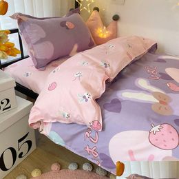 Zestawy pościeli Kawaii Rabbit Printed łóżko pościel Kwiatowa kołdra er Pillcase SET arkusz Kołdra Single Queen King Size Drop dostawa do domu ga dhhcs