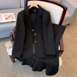 Sets 150Kg Plus Size Women's Bust 160 Autumn New Suit Coat Vest Half Skirt Professional Casual Three Piece Set 5XL 6XL 7XL 8XL 9XL