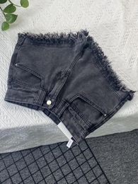 Women's Shorts Black Gothic Denim High Waist Wide Mini Harajuku Y2k Vintage Korean Style A-line Tassel Jeans Short Pants