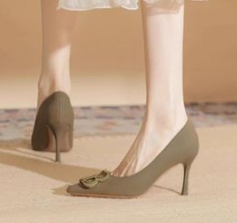 Designer Women Evening Party Dress Khaki Black High Heel Shoes 8 Cm Stiletto Heels Pointed Toe Slip-on Fashion Shoes