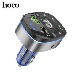 Kit HOCO Transparent USB Car Charger QC4.0 QC3.0 fast Charge LED Display FM Transmitter Modulator Bluetooth Handsfree Car Kit Audio