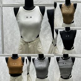 Sexy Tight T Shirt Women Knitted Vest Crew Neck Sport Top Letters Print Luxury Tees