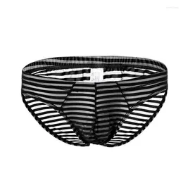 Underpants Sexy Underwear Men Transparent Bikini Striped Mens Briefs Swimwear Low Waist Ice Silk Seamless Panties See Through