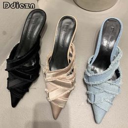 Sandalen elegante 571 Frauen Mules Pumps Sommerschuhe Low Heels in Modes Ladies Sandal Speced Toe Slides Footwear 240223 B Potted