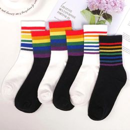 Women Socks Winter Women's Cotton Rainbow Stripes Christmas Fashion Warm Casual Tide Harajuku Korean