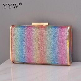 Multicolor Sequin Wedding Party Bags Women Evening Handbag Box Clutches Girls Luxury Glitter Shoulder Bag Rainbow Clutch Purse 240223