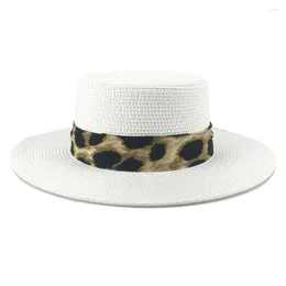 Berets Straw Hat For Women Fashion Sombrero Leopard Print Summer Beach Sunhat