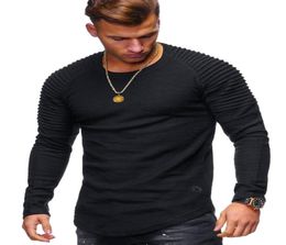 Long Sleeve Men039s TShirt Pleated Shoulder Slim Men039s Longline Curved Hem t shirt Fashion TShirt5469969